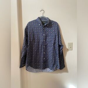 Cambridge Classics Blue Geometric Print Button-Down Shirt 100% Cotton Size M